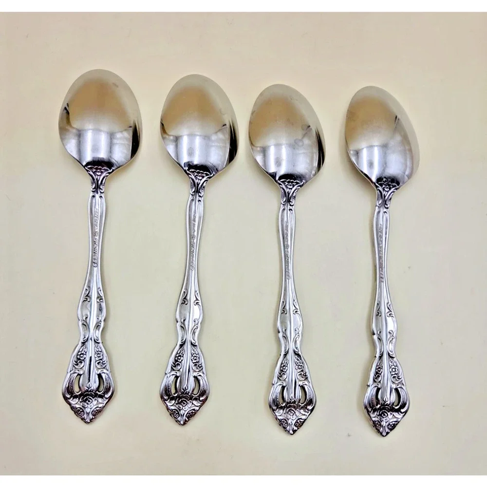 Set of 4 Oneida Stainless Cube MICHELANGELO Pattern Tablespoon Spoon